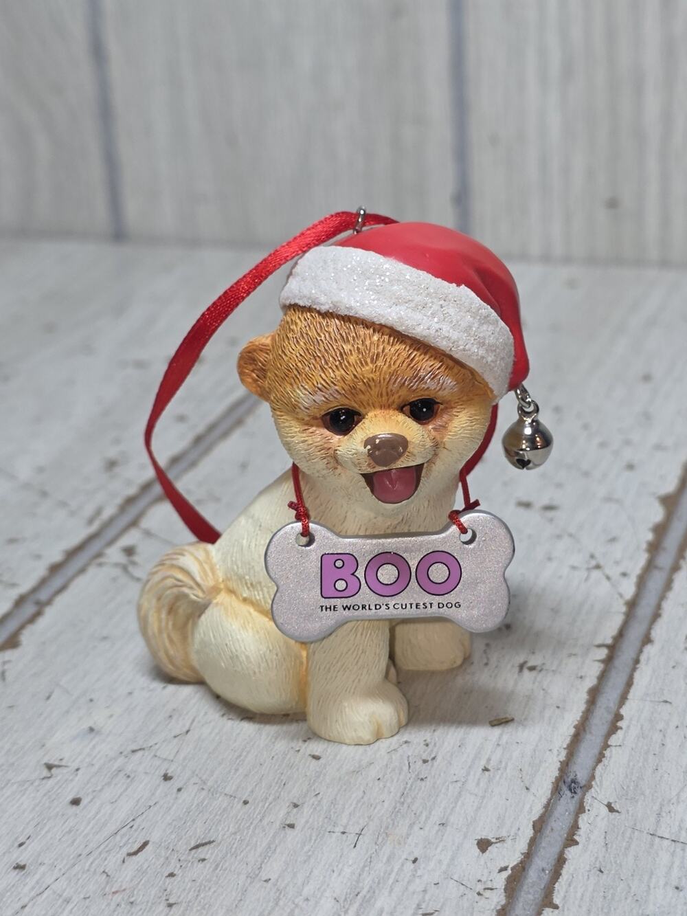 Vtg DEPT 56 Budy BOO Dog Christmas Ornament Pomeranian Holiday Festive Decor